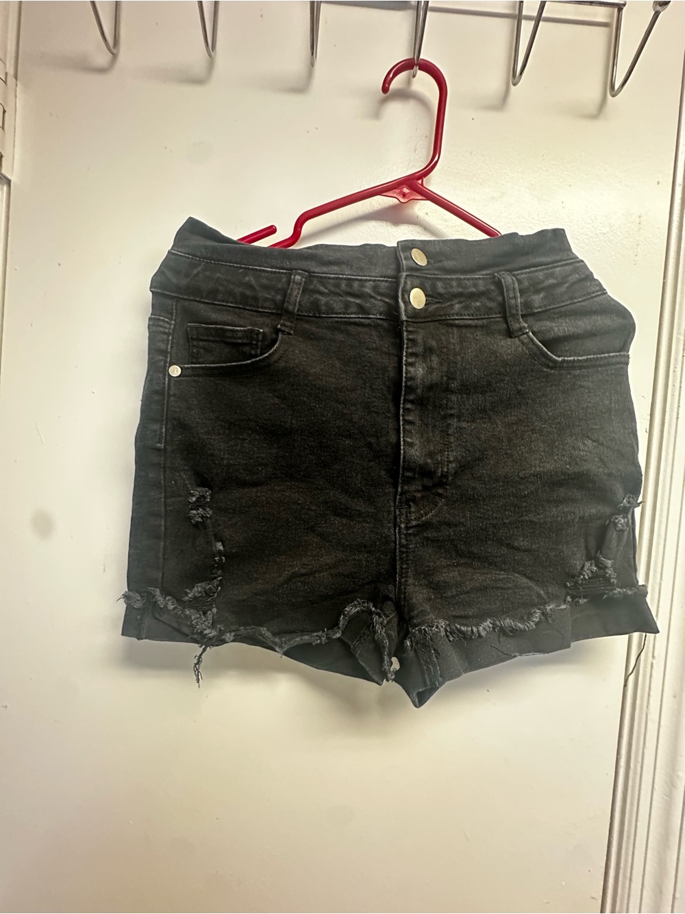 SHEIN Black High-Rise Distressed Denim Shorts